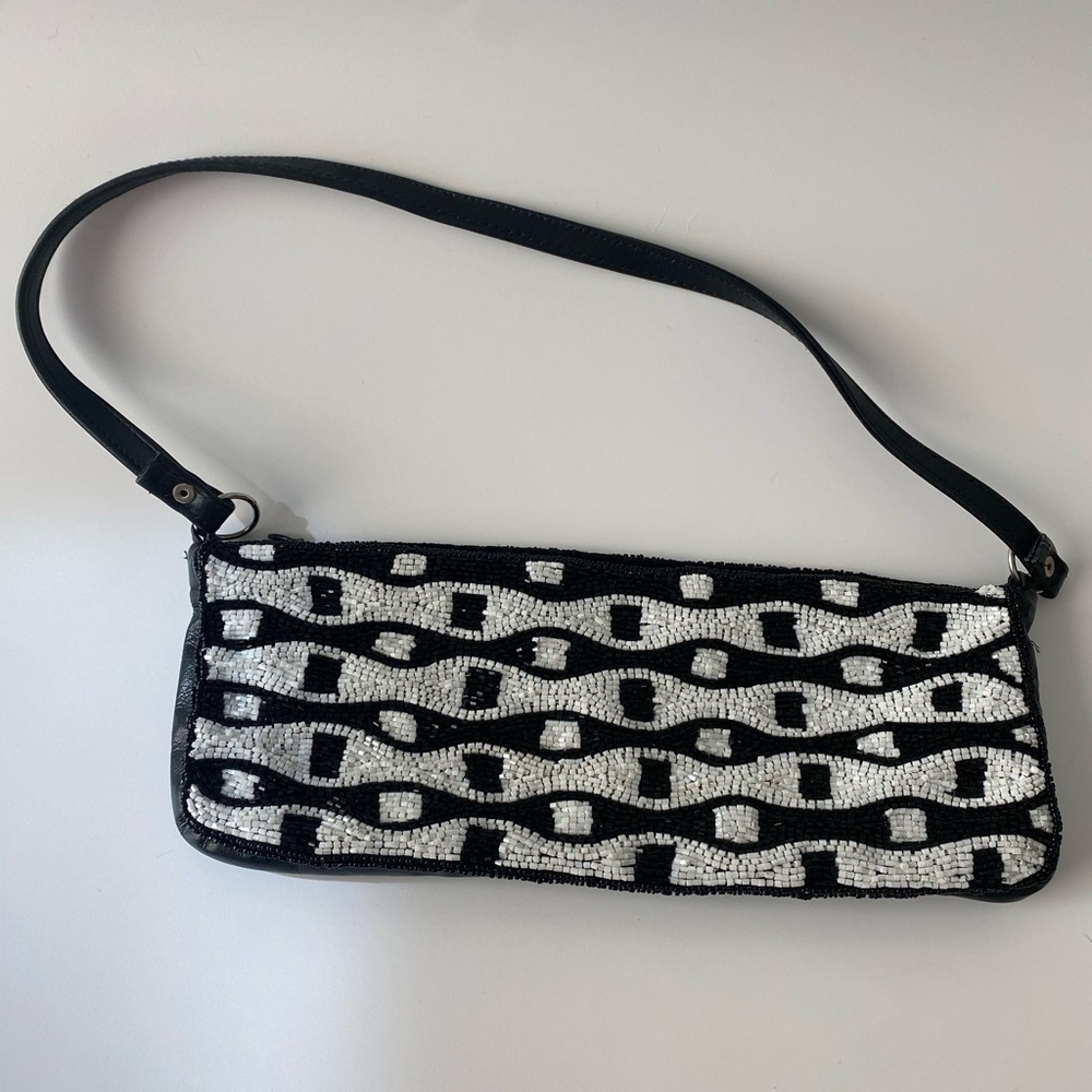 Black and White Beaded CHRISTINA Women's shoulder bag